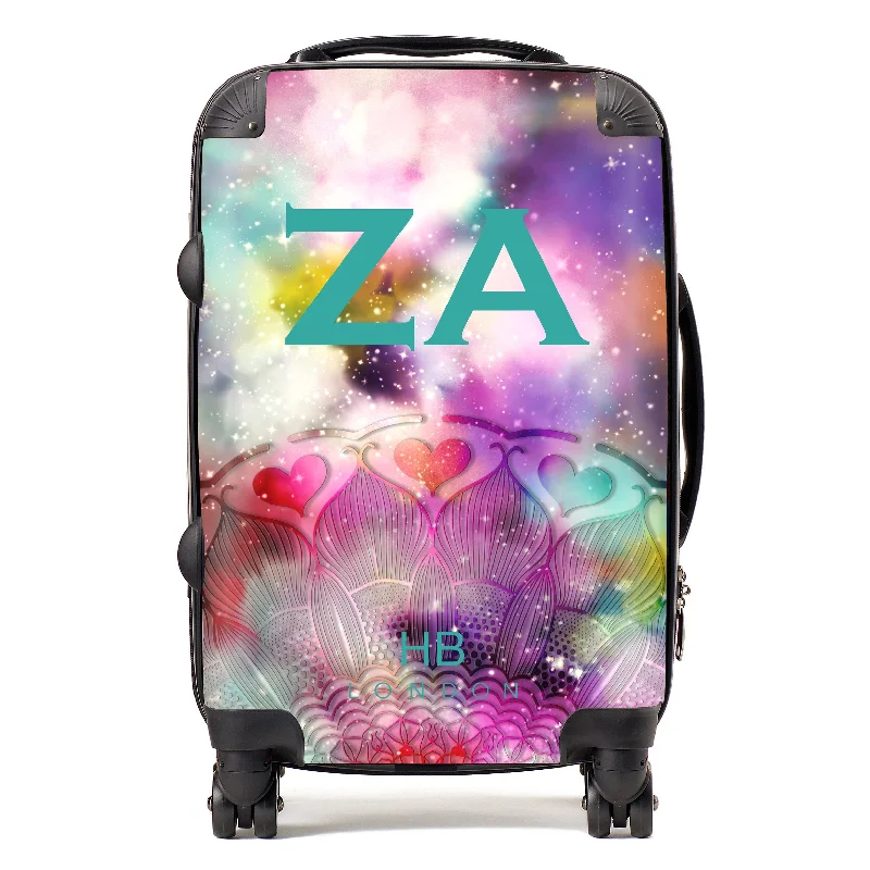 suitcase for low budget-Personalised Galaxy Fantasy with Teal Font Initial Suitcase