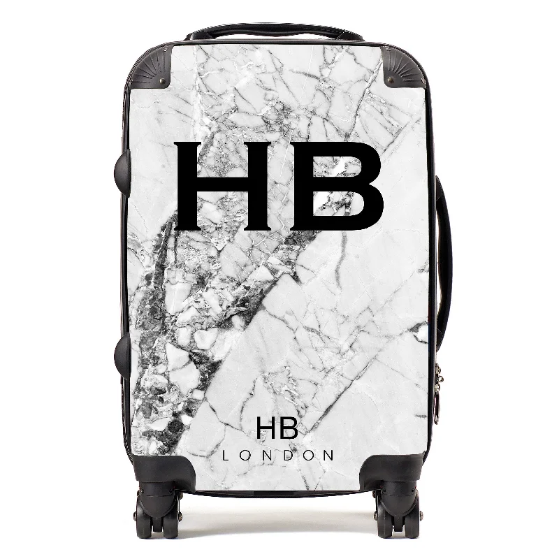 suitcase for dark colors-Personalised Monochrome Cracked Marble Initial Suitcase