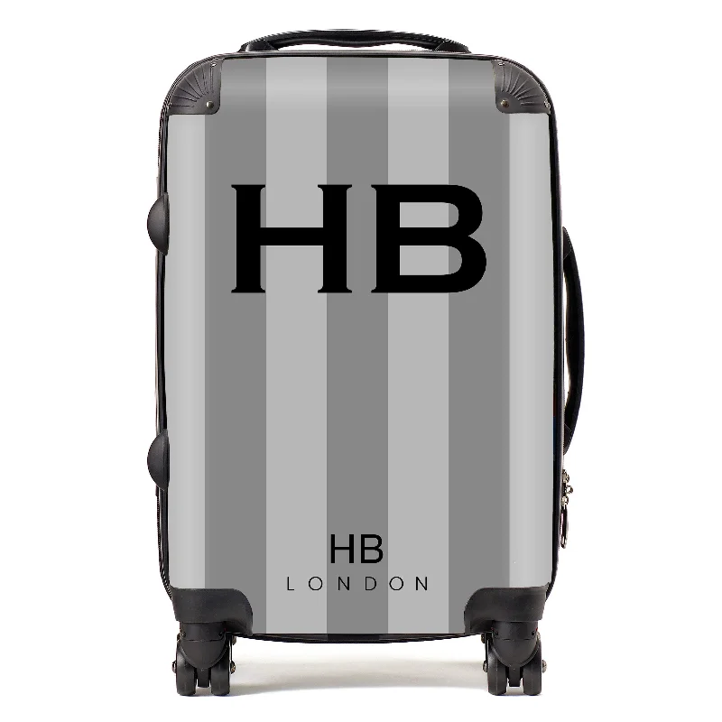 suitcase with cool patterns-Personalised Grey Stripe with Black Font Initial Suitcase