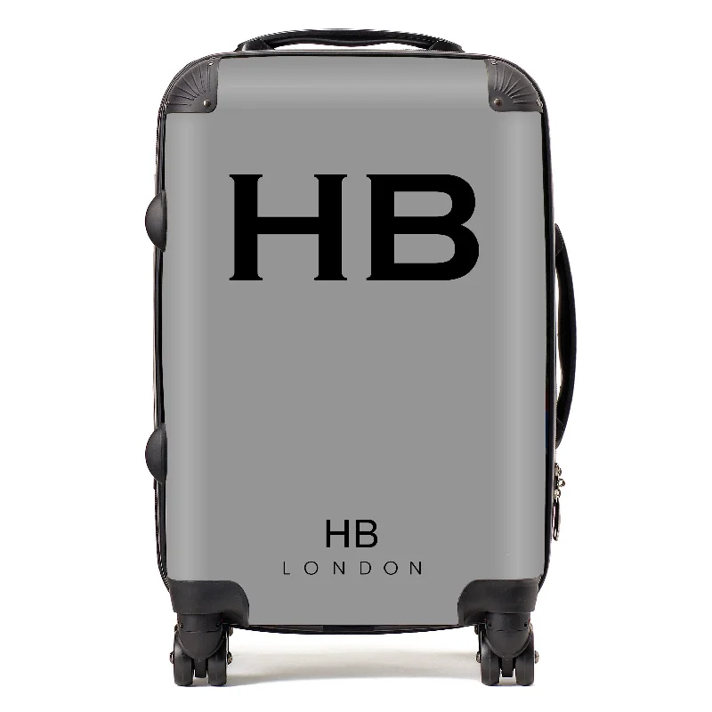 suitcase for urban adventures-Personalised Grey with Black Font Initial Suitcase