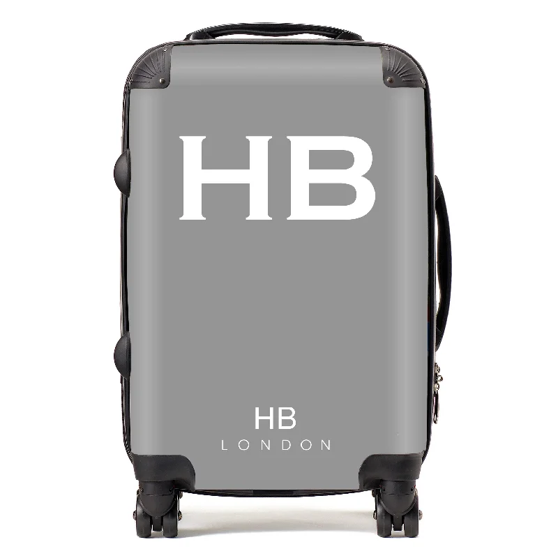 suitcase with durable wheels-Personalised Grey with White Font Initial Suitcase