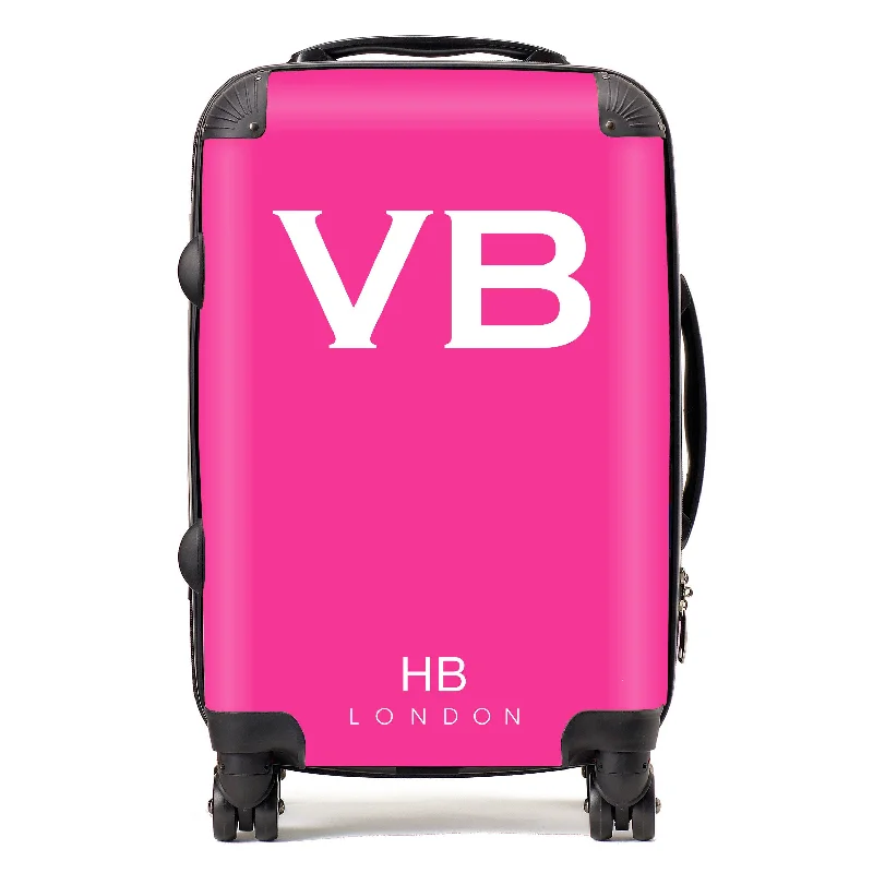 suitcase airline approved-Personalised Hot Pink with White Font Initial Suitcase