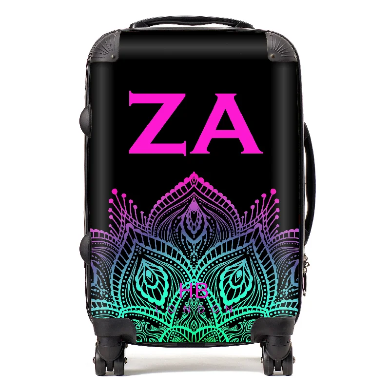 suitcase for short flights-Personalised Neon Henna with Fushia Font Initial Suitcase