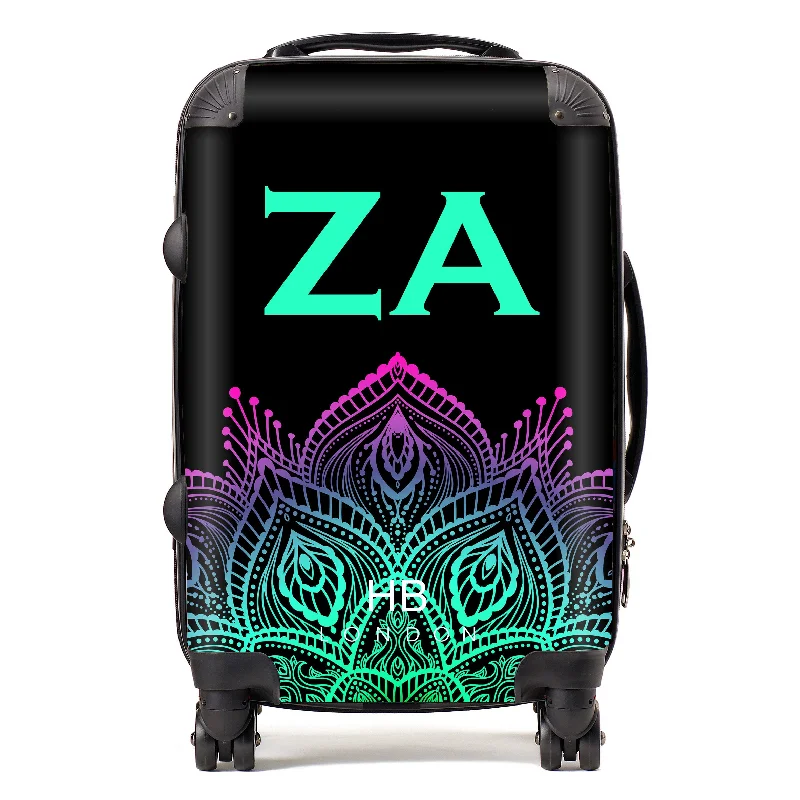 suitcase for weekend getaways-Personalised Neon Henna with Mint Font Initial Suitcase