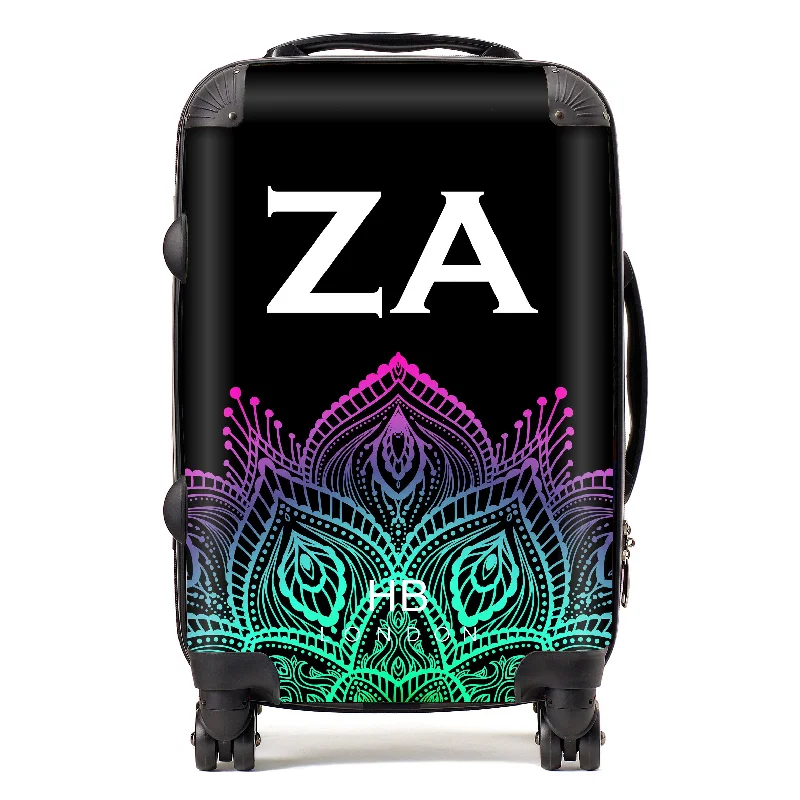 suitcase for hot weather-Personalised Neon Henna with White Font Initial Suitcase