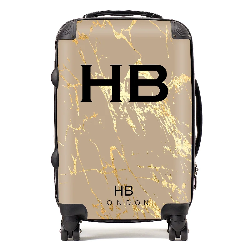 suitcase with lightweight frame-Personalised Nude Gold Marble Initial Suitcase