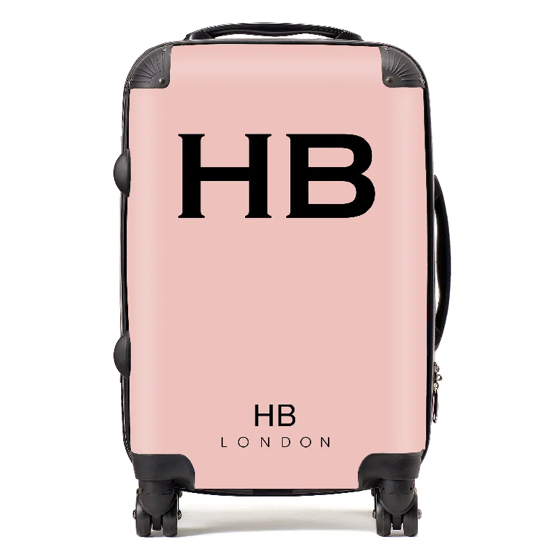 suitcase with extra durability-Personalised Nude Pink with Black Font Initial Suitcase