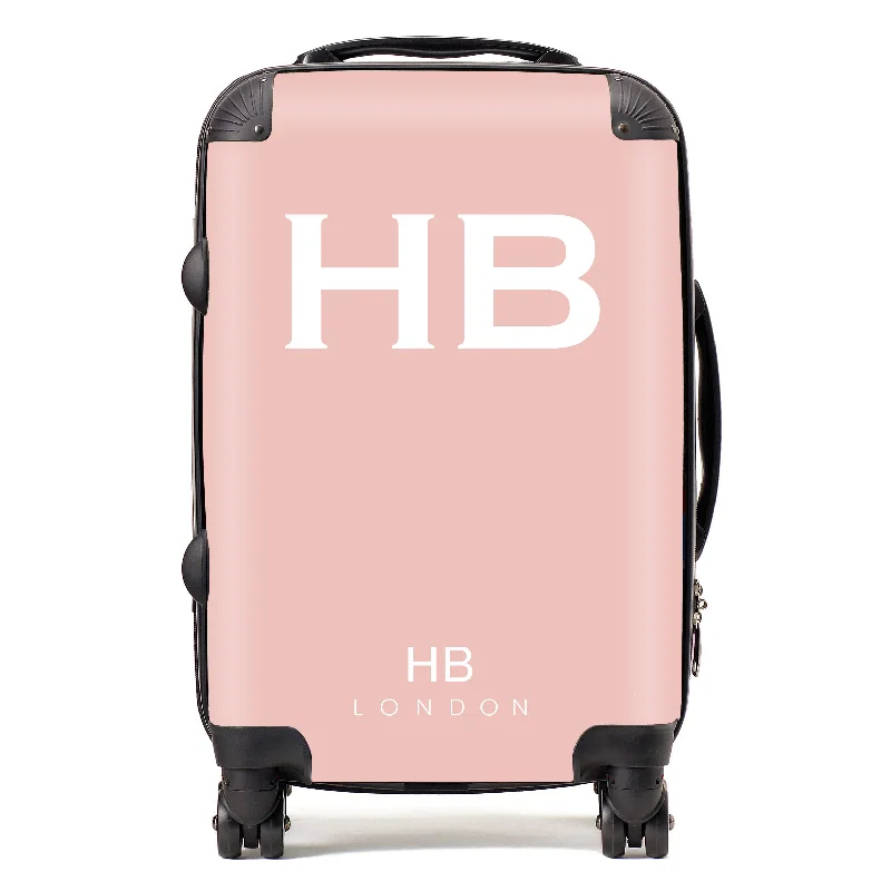 suitcase for eco travelers-Personalised Nude Pink with White Font Initial Suitcase