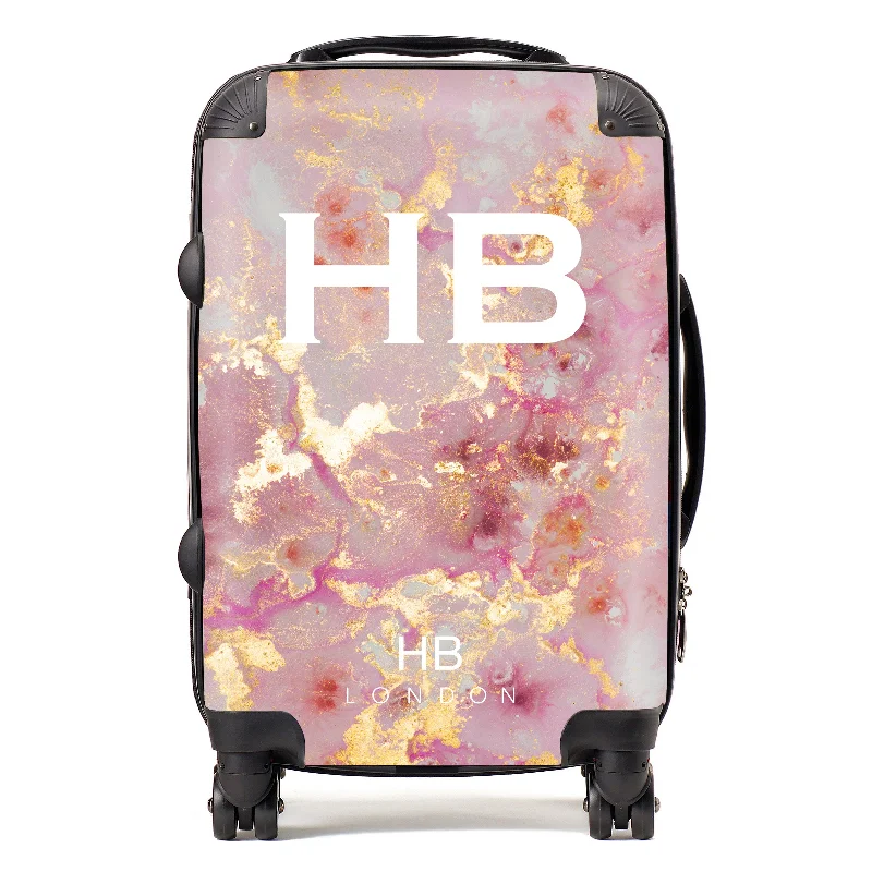 suitcase for conferences-Personalised Pink and Gold Marble with White Font Initial Suitcase