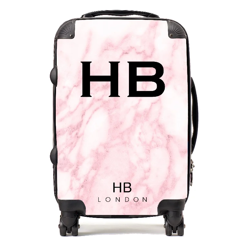 suitcase with smart features-Personalised Pink Marble Initial Suitcase