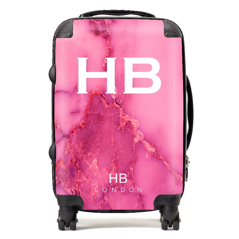 suitcase for holiday-Personalised Pink Natural Marble with White Font Initial Suitcase