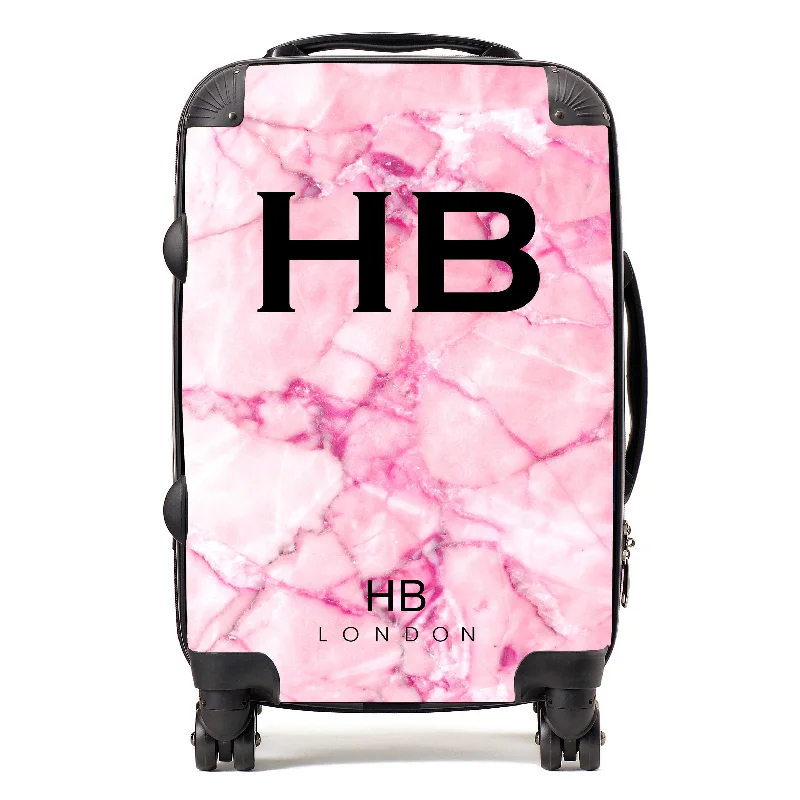 suitcase for art supplies-Personalised Pink Shattered Marble Initial Suitcase