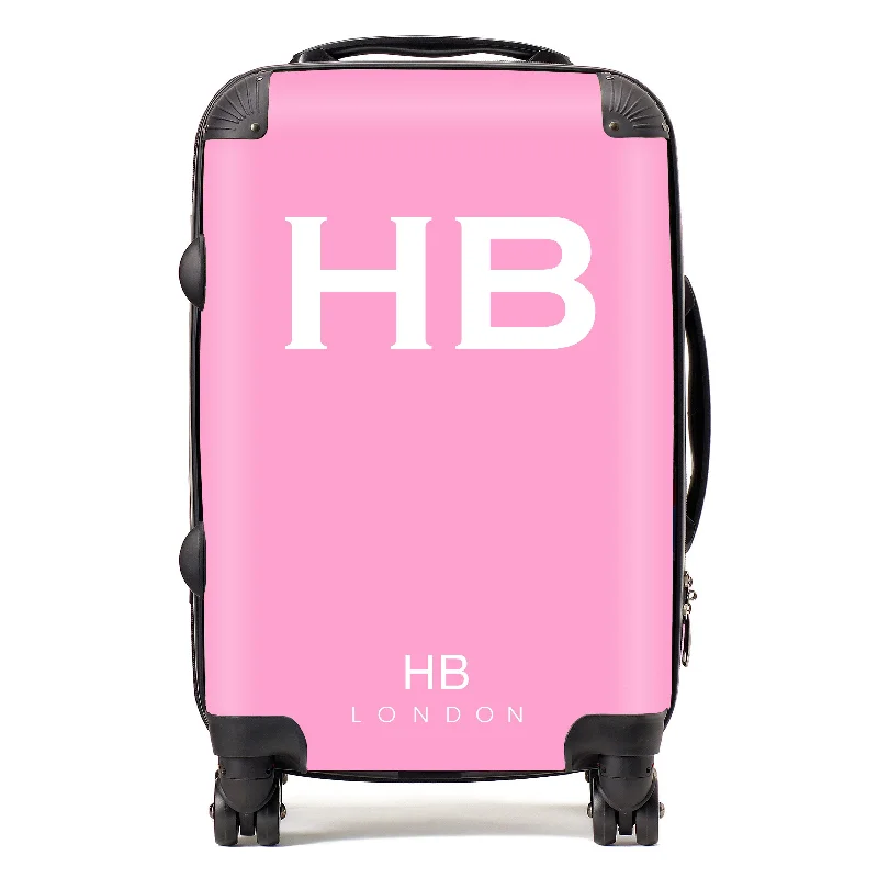 suitcase for long adventures-Personalised Pink with White Font Initial Suitcase