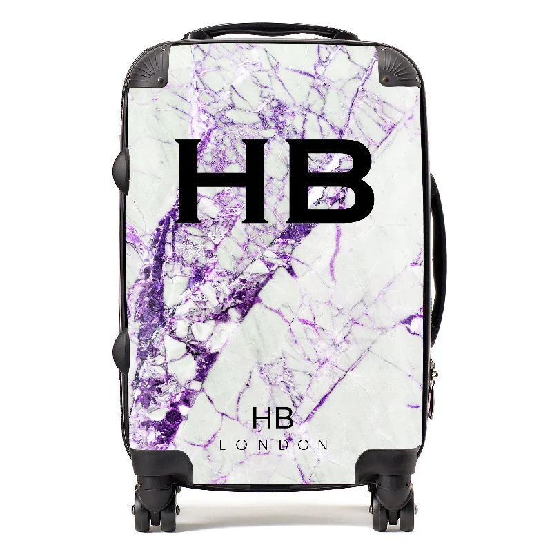 suitcase with sturdy frame-Personalised Purple Cracked Marble Initial Suitcase