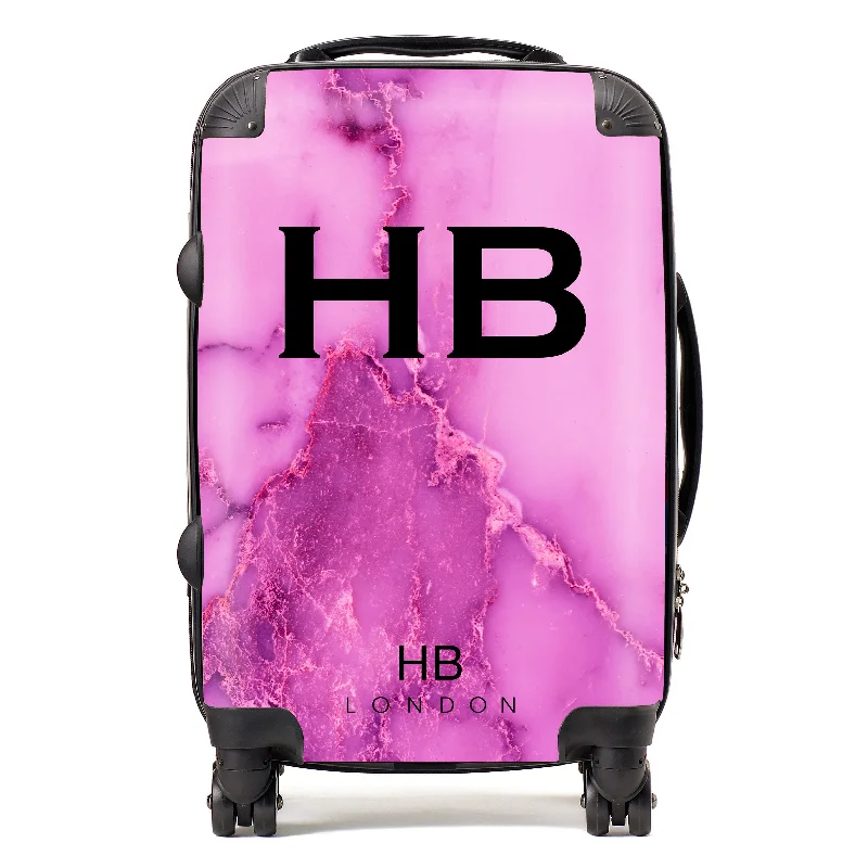 suitcase for cold weather-Personalised Purple Natural Marble with Black Font Initial Suitcase