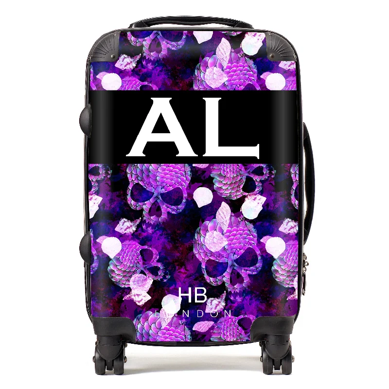 suitcase with easy wheels-Personalised Purple Mermaid Skull Initial Suitcase