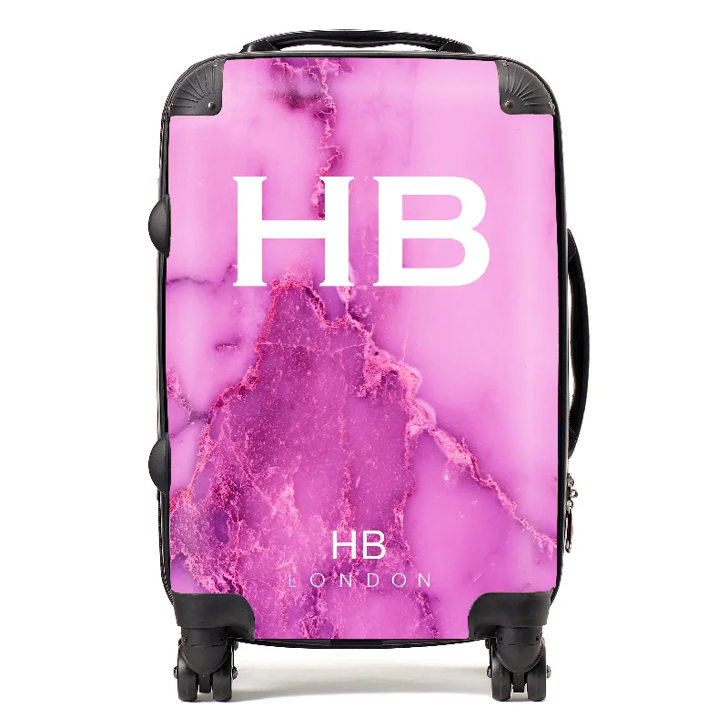 suitcase with built-in scale-Personalised Purple Natural Marble with White Font Initial Suitcase