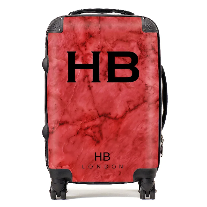 suitcase for busy trips-Personalised Red Marble with Black Font Initial Suitcase