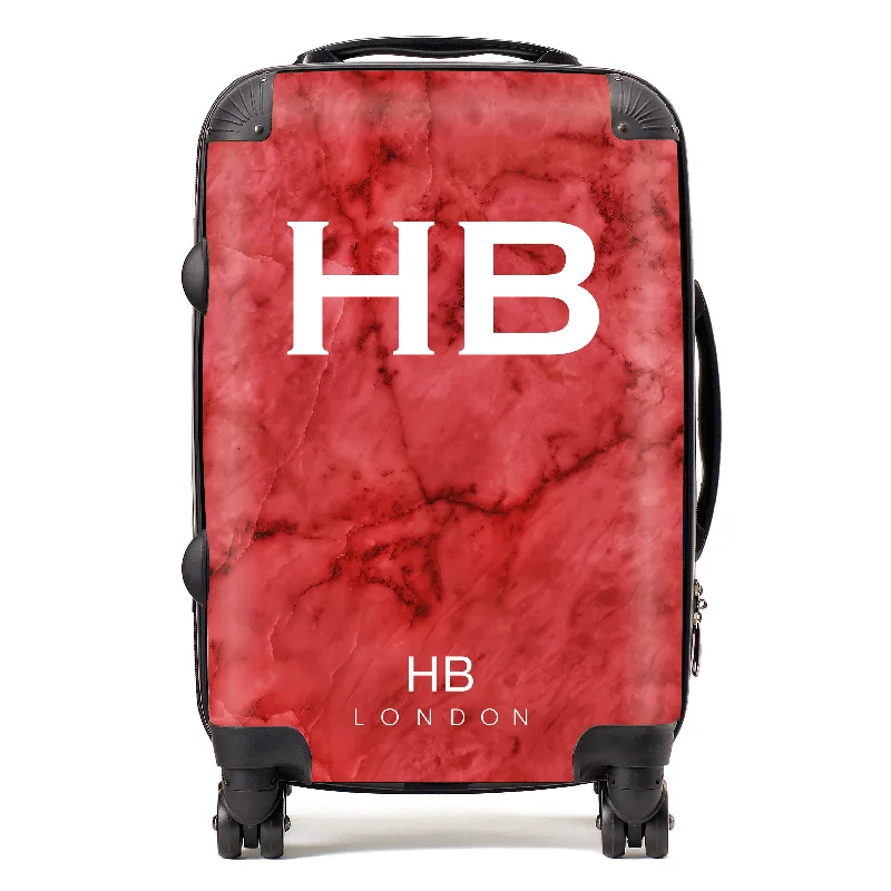 suitcase with fun designs-Personalised Red Marble with White Font Initial Suitcase