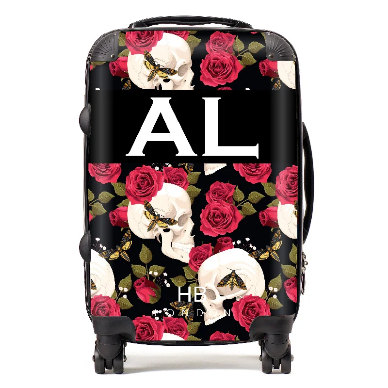 suitcase for city adventures-Personalised Skull and Roses Initial Suitcase