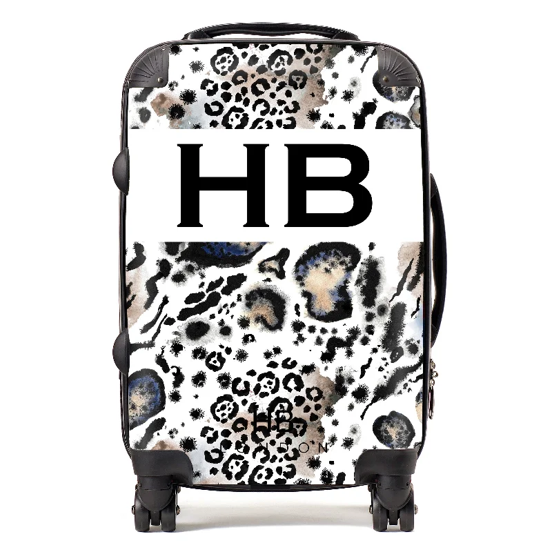 suitcase for stylish travelers-Personalised Snow Leopard and Tiger Print with Black Font Initial Suitcase