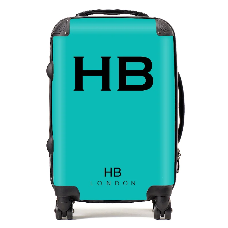 suitcase with extra strength-Personalised Tiffany Blue with Black Font Initial Suitcase