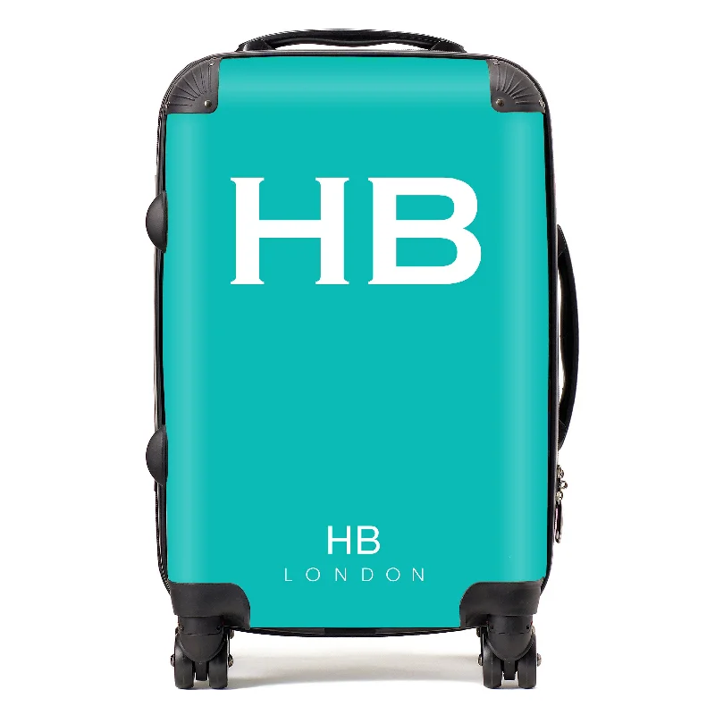 suitcase for quick escapes-Personalised Tiffany Blue with White Font Initial Suitcase