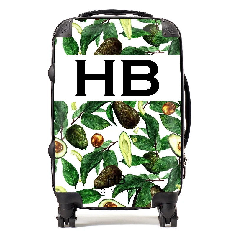 suitcase for heavy items-Personalised Tropical Avocado Print Initial Suitcase