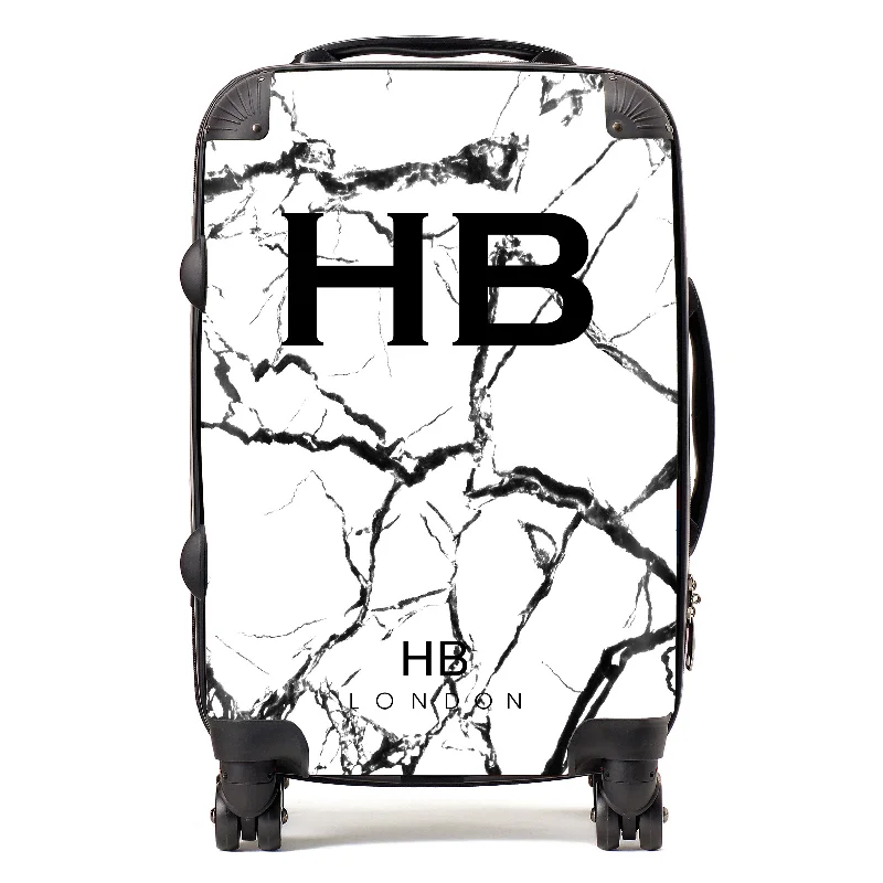 suitcase for elderly-Personalised White and Black Marble Initial Suitcase