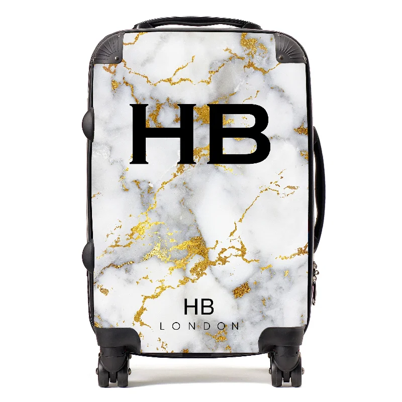 suitcase with warranty-Personalised White and Gold Foil Marble Initial Suitcase