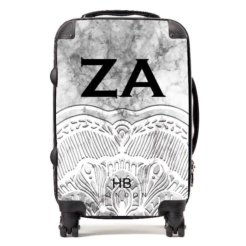 suitcase for short trips-Personalised White Angel Marble with Black Font Initial Suitcase