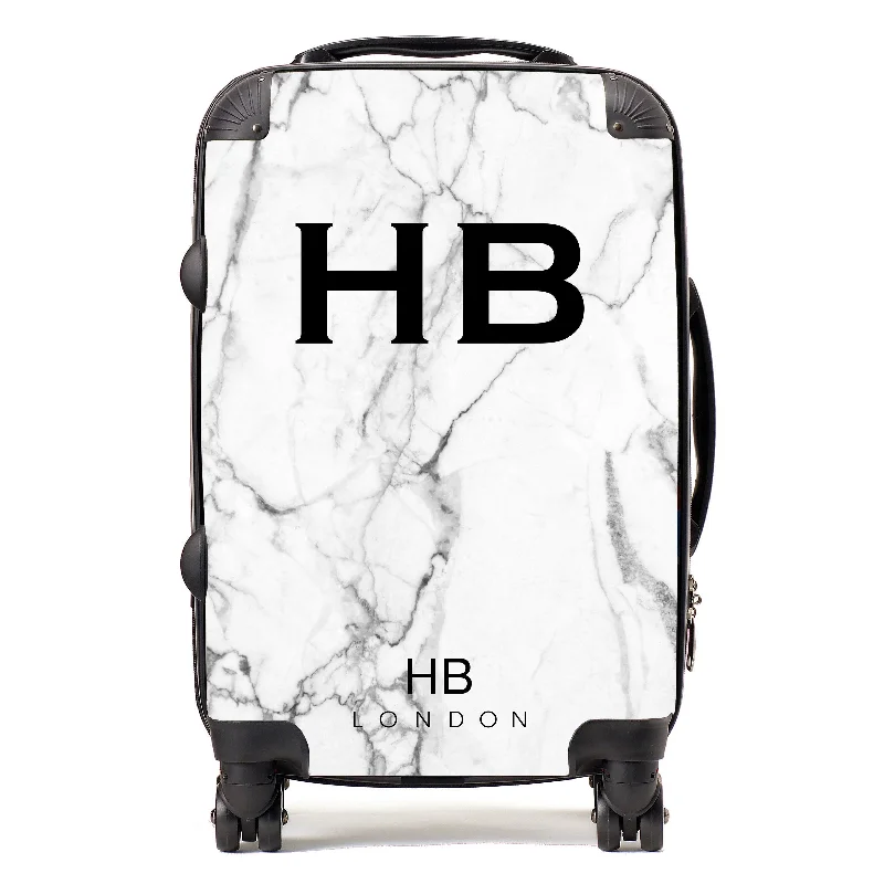 suitcase packing checklist-Personalised White Marble Initial Suitcase