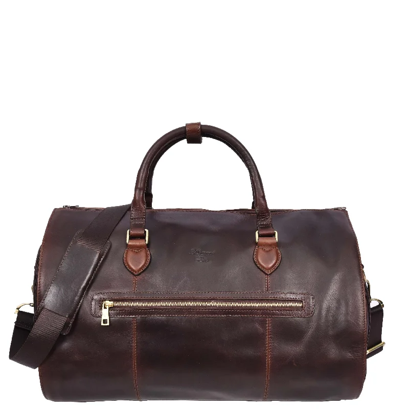 Duffel Bag lightweight travel-Real Leather Garment Suit Carrier 2-in-1 Holdall Duffel Travel Bag Ludlow Brown