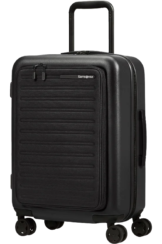 suitcase with smooth wheels-Samsonite Stackd Spinner 55cm Kabine Kuffert m. Frontlomme