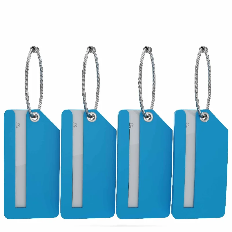 suitcase with durable frame-Small Luggage Tags - Fully Bendable Rubber Tags with Privacy Cover and Metal Loop - (4pk)