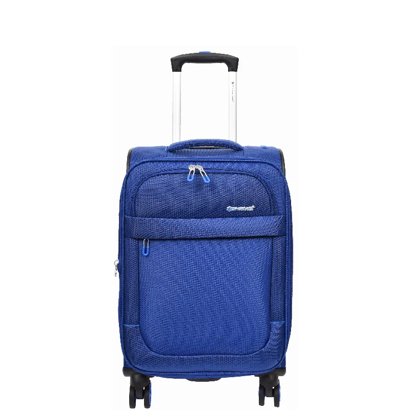 suitcase with extra durability-Soft Suitcase 8 Wheel Expandable Lightweight Orion Cabin Size Bags Navy