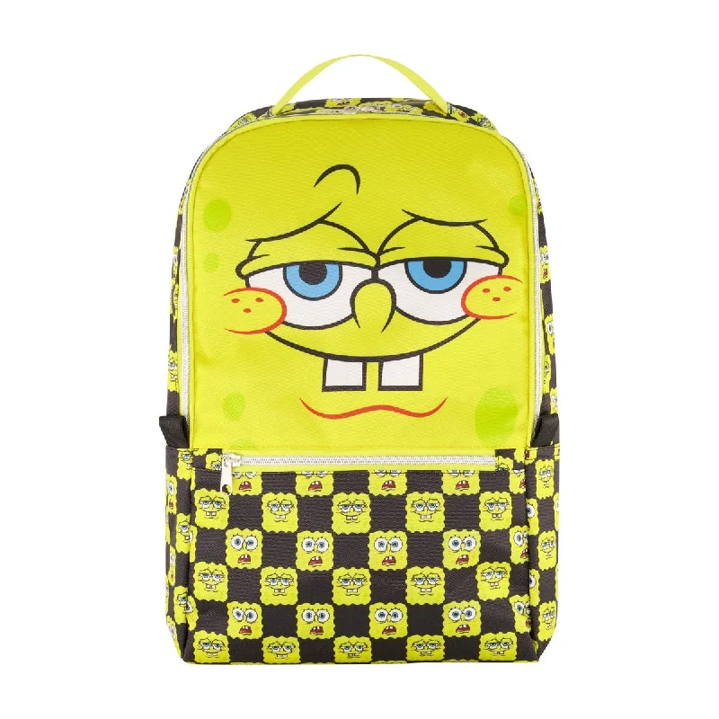 Backpacks with padded straps-SpongeBob SquarePants Yellow Check Big Face Backpack