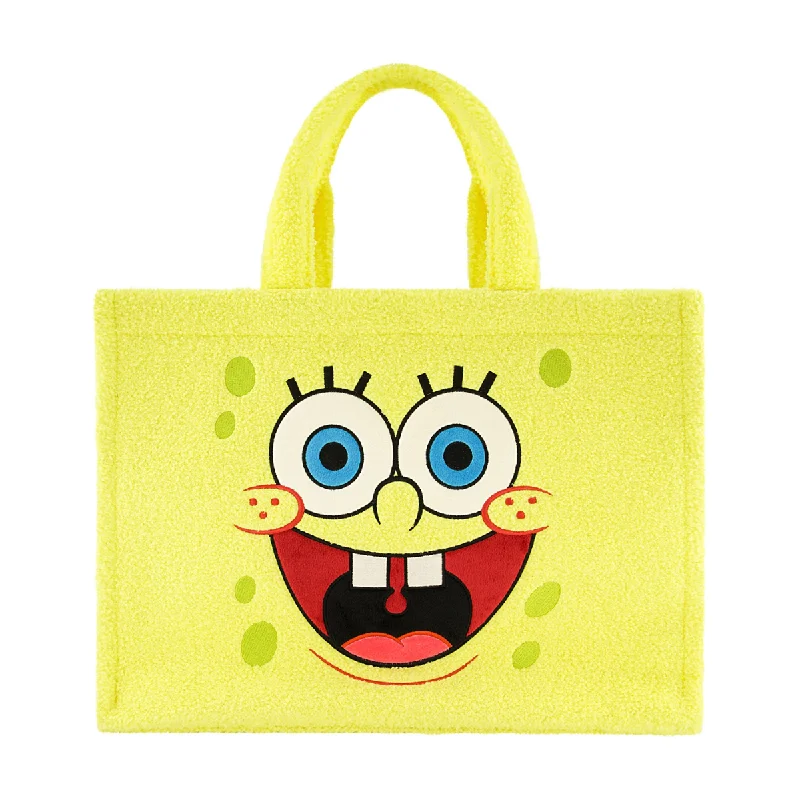 Tote Bag neutral tones-SpongeBob Yellow Travel Sherpa Tote with Trolley Strap