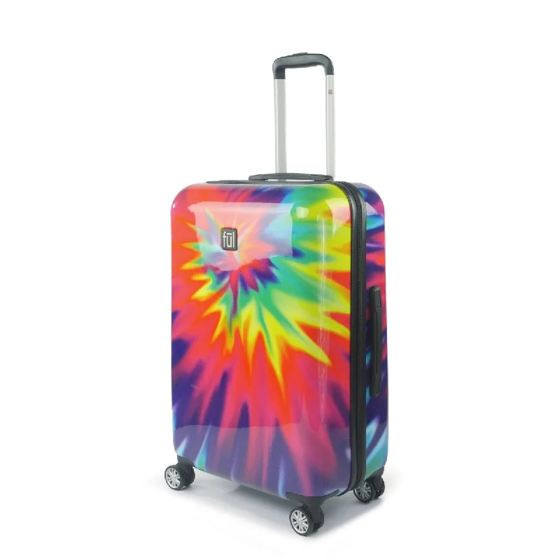 suitcase with extra durability-Tie-dye Rainbow Swirl 24" FŪL Spinner Rolling Luggage