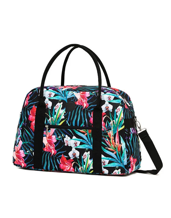 Tote Bag for baby stuff-TOSCA- FLORAL OVERNIGHT TOTE | BLACK FLORAL