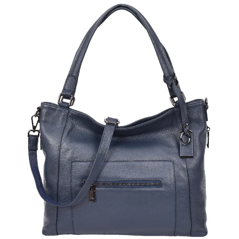 Tote Bag for professionals-Womens Leather Tote Shoulder Handbag Evelyn Blue