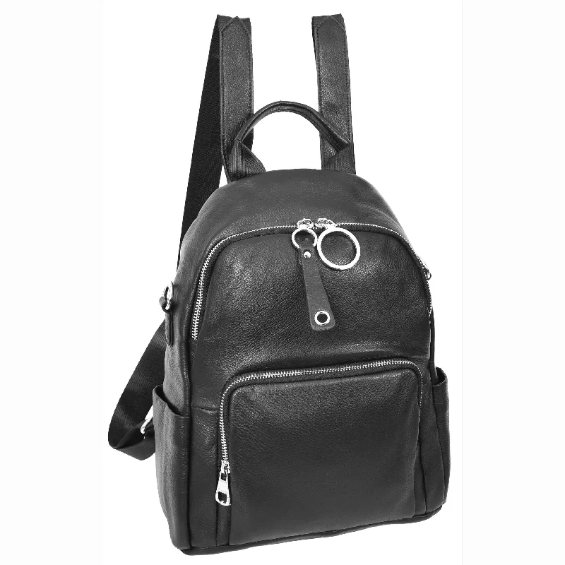 Backpacks with durable handles-Womens Real Leather Casual Backpack Eliza Black