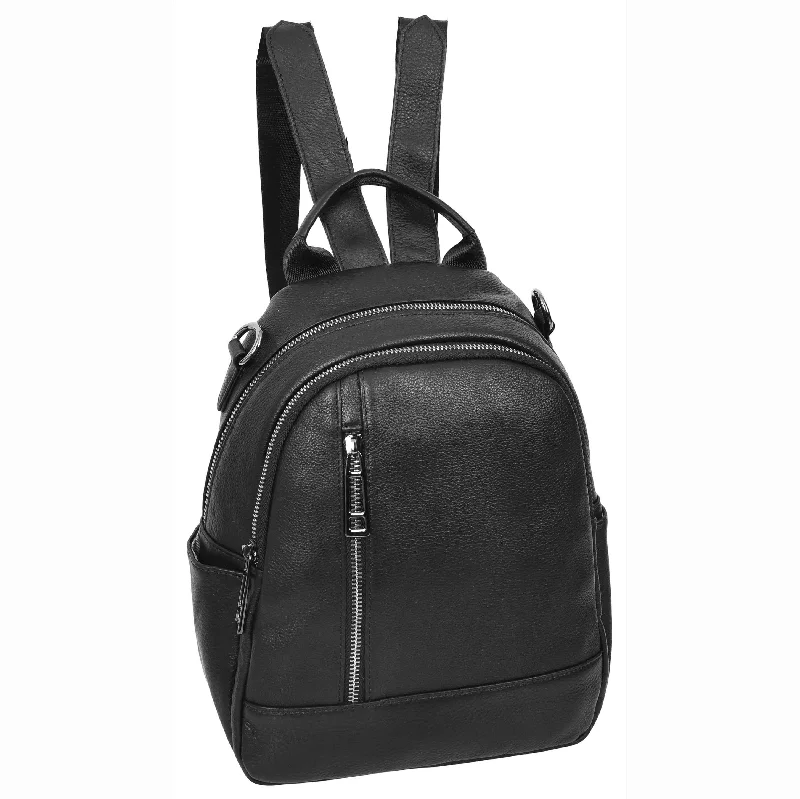 Backpacks with rugged design-Womens Real Leather Casual Backpack Victoria Black