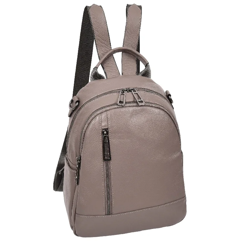 Backpacks with extra pockets-Womens Real Leather Casual Backpack Victoria Grey