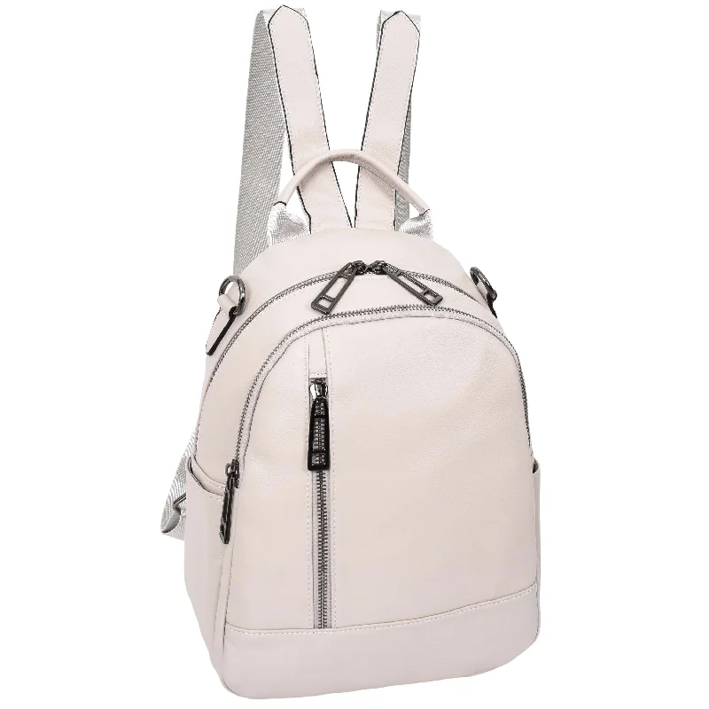 Backpacks with flexible straps-Womens Real Leather Casual Backpack Victoria Off White