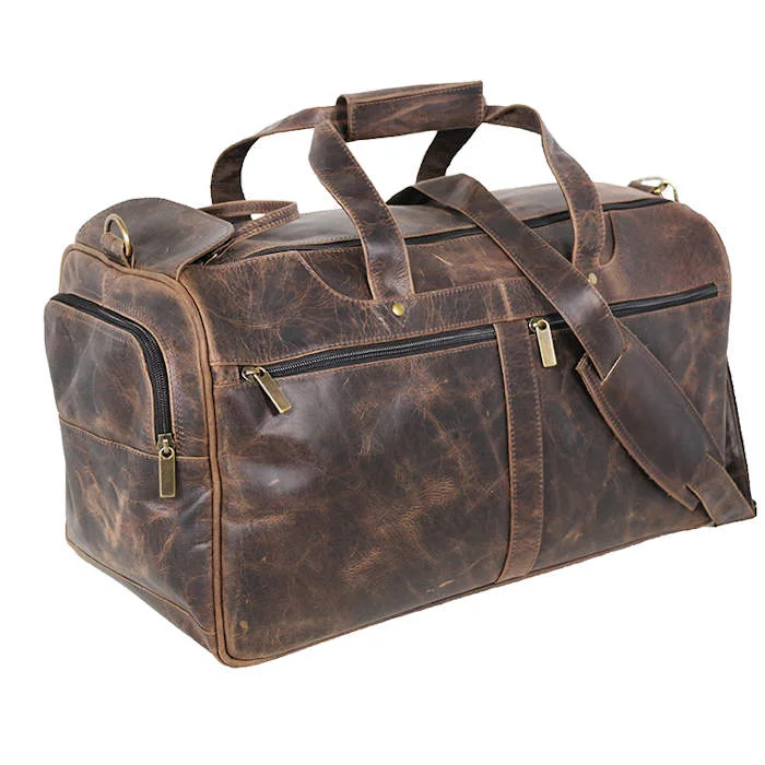 Duffel Bag with bottom durability-Distress Leather: EZ Open Duffel