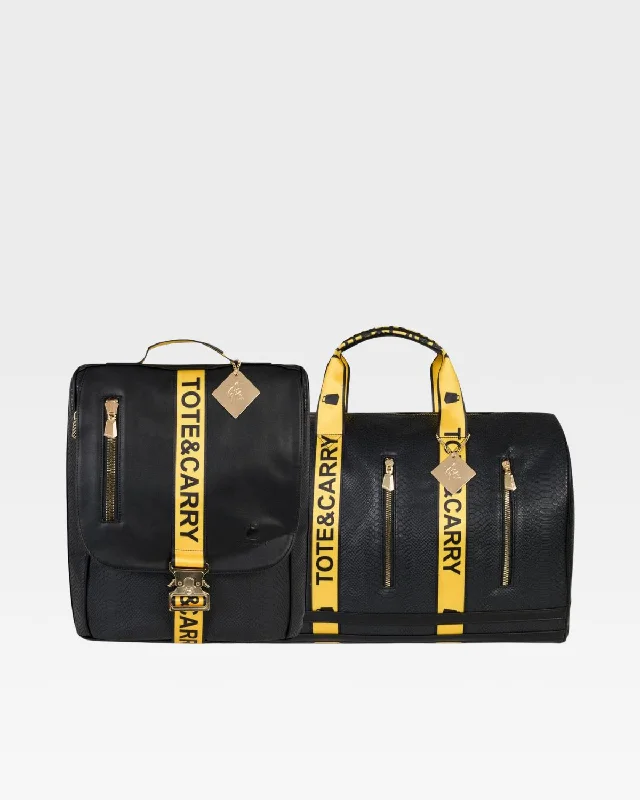 Duffel Bag with trendy print-Caution Tape Travel Set in Black & Yellow