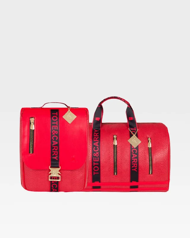 Duffel Bag with vintage look-Caution Tape Travel Set in Red