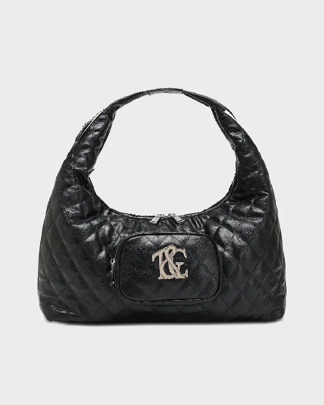 Tote Bag personalized-Diamond Stitch Quilted Chic Tote Bag in Black