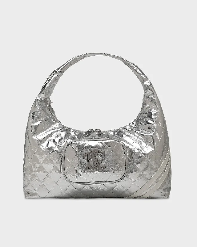 Tote Bag waterproof-Diamond Stitch Quilted Chic Tote Bag in Silver